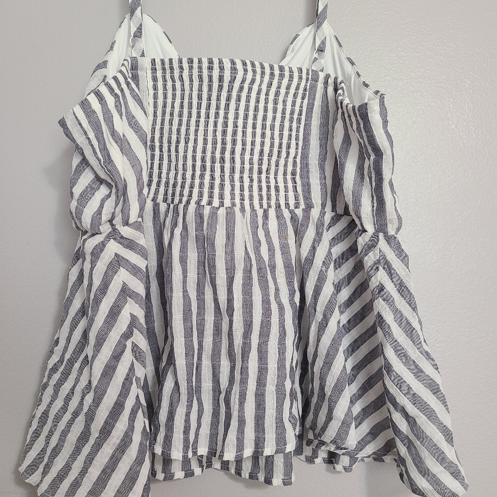 Torrid White Striped Cotton Blend Minimal Classic Peplum Front Tie Cami / Top 1X - Picture 8 of 8